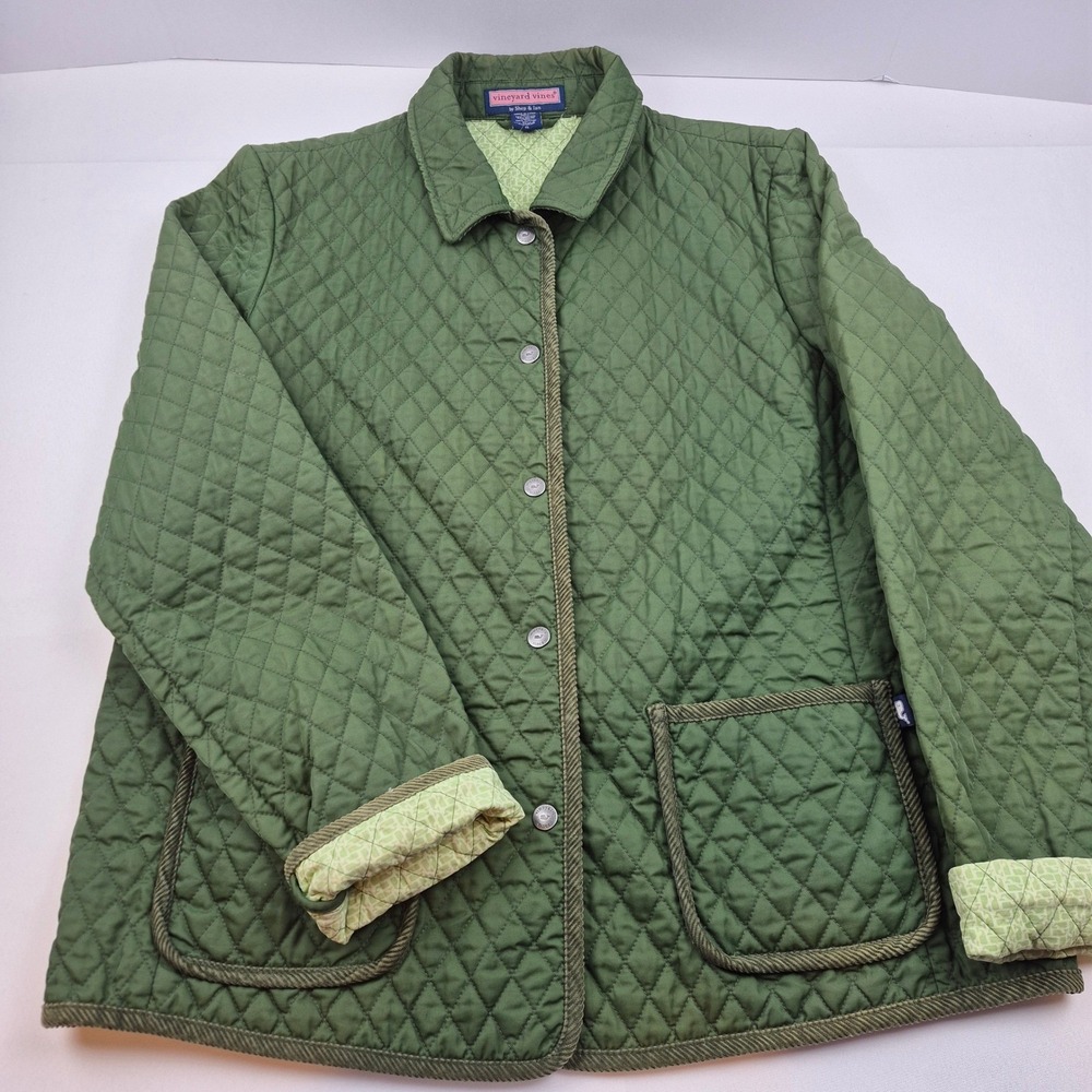 Vineyard Vines Olive Green Quilted Barn Chore Jacket‎ Women's XL Button Up Coat - Picture 7 of 16